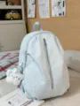 Light blue star print backpack stylish school bag cute casual daypack with plush pendant - With Pendant / S / Blue