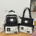 Nero bianco pois zaino scuola borsa shopper set carino studente cartella kawaii zainetto - Set di Due Pezzi Con Ciondolo / Nero