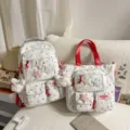 Korean ins-style red star print student backpack and tote bag two-piece set, cute school bag. - Two-Piece Set Red + Pendant + Star