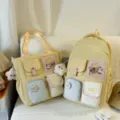 Cute color block student backpack and tote bag set, sweet style multi-pocket school bookbag. - Two-Piece Set / Yellow