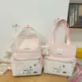 Dolce set zaino e borsa a tracolla rosa a pois per studenti, design con gatto carino. - Set di Due Pezzi Con Ciondolo / Rosa