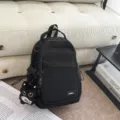 Minimalist black daily commute backpack lightweight tactical school bookbag with cute cat pendant - Black Small With Charm