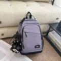 Minimalist purple casual backpack, lightweight water-repellent daypack with cute cat pendant. - Purple Small + Pendant
