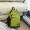 Lightweight waterproof nylon backpack casual commuter laptop bag for daily outdoor travel. - Green Small With Pendant