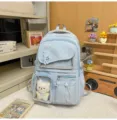 Zaino per studenti in stile giapponese azzurro con tasca trasparente, borsa scolastica capiente. - Blu