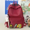 Korean style canvas backpack large capacity student school bag casual trendy travel rucksack - With Pendant / Red