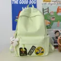 Casual green backpack large capacity stylish student school bag with cute pendant and patches. - With Pendant / Green