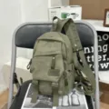 Versatile lightweight small canvas backpack casual travel daily daypack stylish green bag - Small Without Pendant / Green