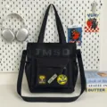 Minimalist black canvas tote bag large capacity casual crossbody shoulder bag for daily use - Shoulder Bag - No Pendant / Black