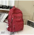 Red star print school backpack for students, large capacity casual daypack for teens and adults. - Red with Pendant