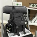Black casual camo backpack with cute cat charm, lightweight multifunctional daypack for daily. - Small With Pendant / Black