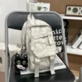 Grey camouflage casual backpack stylish school bookbag with cute black cat pendant - Small With Pendant / White