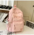 Pink star print school backpack large capacity casual daypack for daily students use. - Pink With Pendant