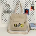 Minimalist beige canvas tote shoulder bag, large capacity student daily casual handbag. - Shoulder Bag - No Pendant / Khaki