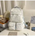 Japanese ins style white colorful star printed backpack cute ita bag with clear front pocket. - No Pendant / Blue
