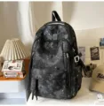 Black star and moon pattern casual backpack for students school travel daily use bag - Black (No Pendant)