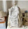 Japanese style star moon print backpack casual school bookbag for teens student daily use. - White (No Pendant)