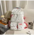 Cute star print white backpack casual school bag multi-pocket daily daypack for teens - No Pendant / Red