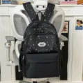 Black Starry School Backpack Cute Casual Daypack for Teen Girls Lightweight Bookbag - No Pendant / L / Black