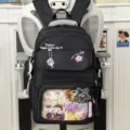 Μαύρη μαθητική τσάντα πλάτης ita-bag με διάφανο παράθυρο, μεγάλη χαριτωμένη σχολική τσάντα. - Χωρίς μενταγιόν / Μαύρο