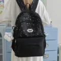 Black star print school backpack, cute student casual daypack, lightweight travel bookbag. - With Pendant / L / Black