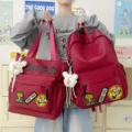 Korean style ins simple large capacity red backpack and shoulder tote bag set with letters. - 2-Piece Set - With Pendant / Red