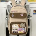 Mochila para estudiantes estilo japones gran capacidad bolsa ita linda con ventana transparente. - Sin colgante / Caqui