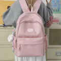 Pink star print casual student backpack, sweet sweet style lightweight school bag for girls. - With Pendant / L / Pink