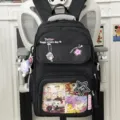 Mochila de estudiante estilo japones gran capacidad ita bag con ventana transparente escuela. - Con Colgante / Negro