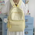 Sweet star print school backpack for teenage girls, casual light yellow student bookbag. - With Pendant / L / Yellow