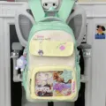 Mochila estilo japones gran capacidad bolsa transparente ita bag para ninas uso diario - Con Colgante / Verde