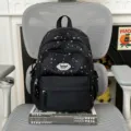 Black star print student backpack school bag with multiple pockets for daily use and travel. - No Pendant / S / Black