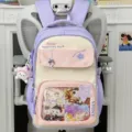 Mochila escolar estilo japonés gran capacidad ita mochila linda bolsa de doble hombro casual - Con Colgante / Púrpura