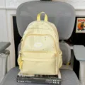 Light yellow star print casual backpack for student school daily use with multiple pockets. - No Pendant / S / Yellow