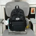 Korean style cute star pattern black backpack for students lightweight school bag daily use - With Pendant / S / Black