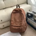 Zaino in pelle scamosciata marrone di grande capacita, elegante borsa scolastica casual. - senza ciondolo / Marrone