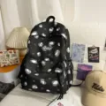 Korean style black polka dot backpack cute school travel bag lightweight casual daypack - No Pendant / L / Black