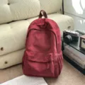 Zaino in velluto bordeaux stile vintage grande capacità borsa scolastica zainetto casual - senza ciondolo / Rosso