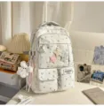 Japanese style white star print ita backpack sweet cute casual school bag with transparent pocket - With Pendant and 3 Stars / Gray