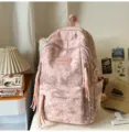 Pink school backpack with moon and stars pattern, casual Japanese style rucksack for students. - Pink (No Pendant)