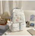Sweet star ita backpack white school bag cute casual daypack for teens students daily use - With Pendant and 3 Stars / Blue