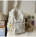 Japanese style ins backpack with moon and star pattern, casual school bag for students. - White + Pendant