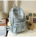 Casual starry pattern school backpack daypack for students lightweight travel bookbag - Blue + Pendant