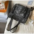 Japanese style starry sky pattern casual canvas tote backpack for students daily school shoulder bag - Black Tutoring Bag [No Charm]