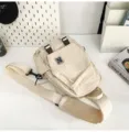 Beige nylon crossbody chest bag unisex casual sports shoulder bag stylish daily backpack - No Pendant / White