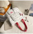 Japanese ins style sweet star printed multi-pocket casual canvas backpack school bag - Tote Bag Only (Without Pendant) / Red