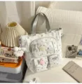 Cute Japanese style canvas tote bag with star patterns and plush stars for daily use. - Tutoring Bag (With Pendant and 3 Stars) / Gray