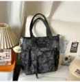 Stylish starry night canvas tote bag for students, casual shoulder bag with front zip pocket. - Black Tutoring Bag + Pendant