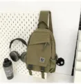 Green casual sling backpack, stylish crossbody chest bag with cute plush pendant for daily use. - With Pendant / Green