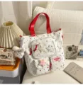 Japanese style cute star canvas tote bag multi-pocket casual school shoulder bag for women - Tutoring Bag (With Pendant and 3 Stars) / Red